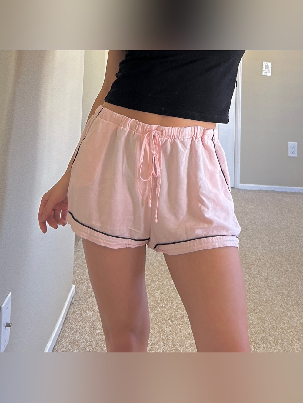 Forever 21 Pink Drawstring Lounge Shorts with Black Piping